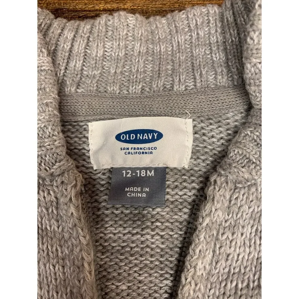 OLD NAVY Boy's Gray Zip Up Cardigan Sweater / Size: 12-18 Months